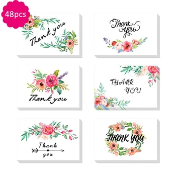 

48pcs THANK YOU Card Half Folding Gratitude Blessing Greeting Flower Paper Card Message Card with Envelope Party Decortion