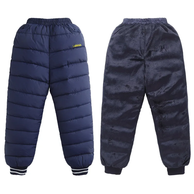 Navy blue Пуховые штаны для маленьких девочек зимние леггинсы для девочек Детские утепленные штаны детские ледяные гетры для мальчиков, одежда для маленьких мальчиков 1-9 лет - Цвет: Navy blue