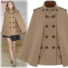 Осенне-зимняя модная женская шерстяная накидка, пальто с меховым воротником, шерстяное пальто, женское кашемировое пончо с капюшоном, пальто