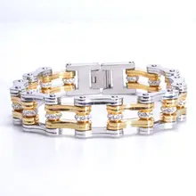 Браслет для велосипедной цепи из нержавеющей стали со стразами золотого и серебряного цвета 230 мм мужской браслет цепочка браслет ювелирное изделие подарок