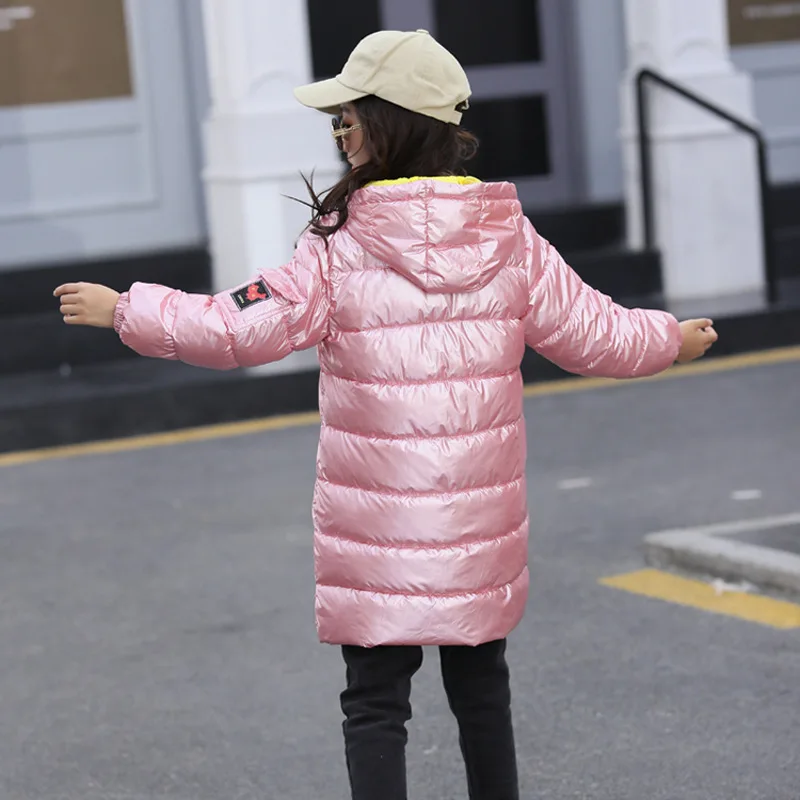 Модная Серебряная теплая Толстая стеганая куртка с капюшоном для девочек на осень и зиму года, детские куртки для мальчиков детская теплая длинная верхняя одежда, парки