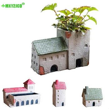 

House Ceramic Ornaments Simulation Small-scale House Fleshy Flower Pots Garden Living Room Desktop Sculpture Crafts