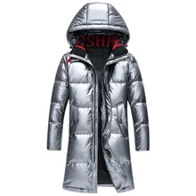 Высококачественная Мужская Зимняя парка на утином пуху, толстая теплая верхняя одежда с капюшоном, черная длинная мужская пуховая куртка, Мужская пуховая куртка