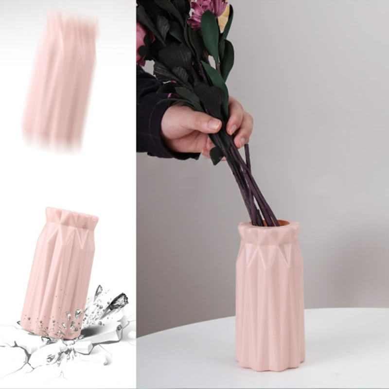 Vase PE Plastic Resistant To Falling Portable Household Unique Vase Flower Arrangement Container Home Decoration Origami White