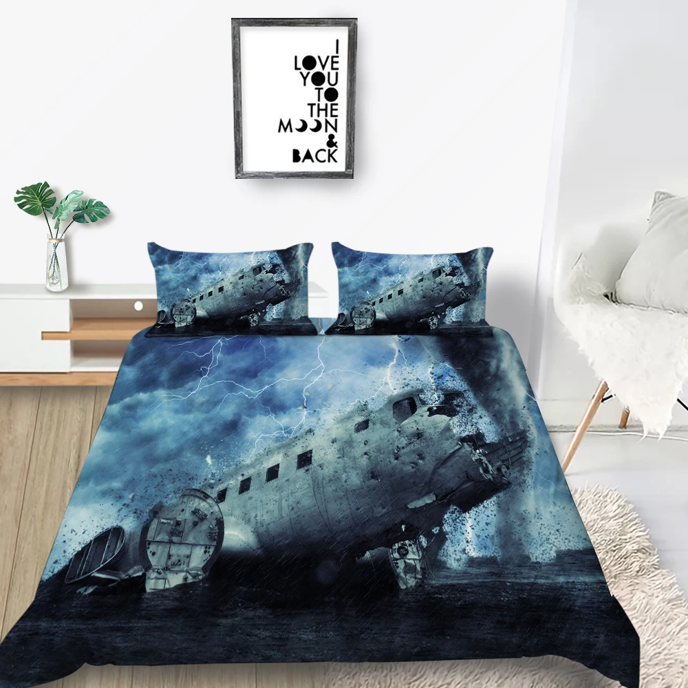 

Thunderstorm Bedding Set Aircraft Wreckage Fashionable 3D Duvet Cover Queen King Twin Full Single Double Unique Design Bed Set