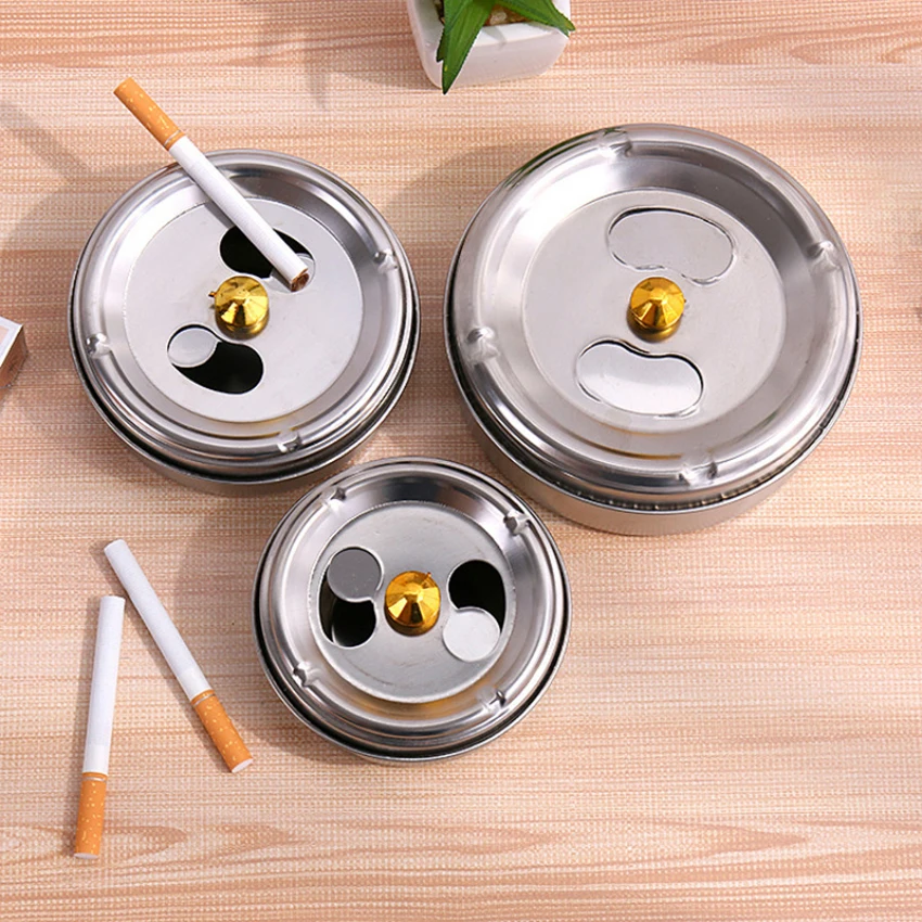 1pc Creative Outdoors Round Practical Smoking Accessories Ashtray Lid Rotation Fully Enclosed Home Gadgets Stainless Steel | Дом и сад