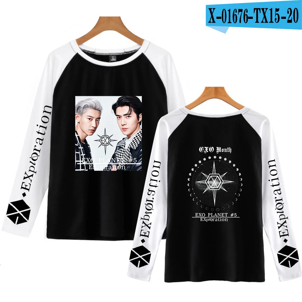 Горячая EXO PLANET#5 Футболка Harajuku с длинным рукавом и принтом для женщин EXO PLANET#5 Футболка Высокое качество Новые повседневные футболки с круглым вырезом - Цвет: G