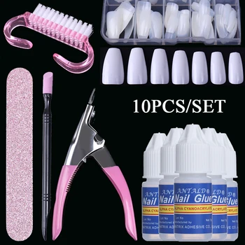 

100PCS Natural Acrylic French Tips With Nail Glue False Tips Cutter Cuticle Pusher Polish File Set 10PCS Nail Art Tools Kit