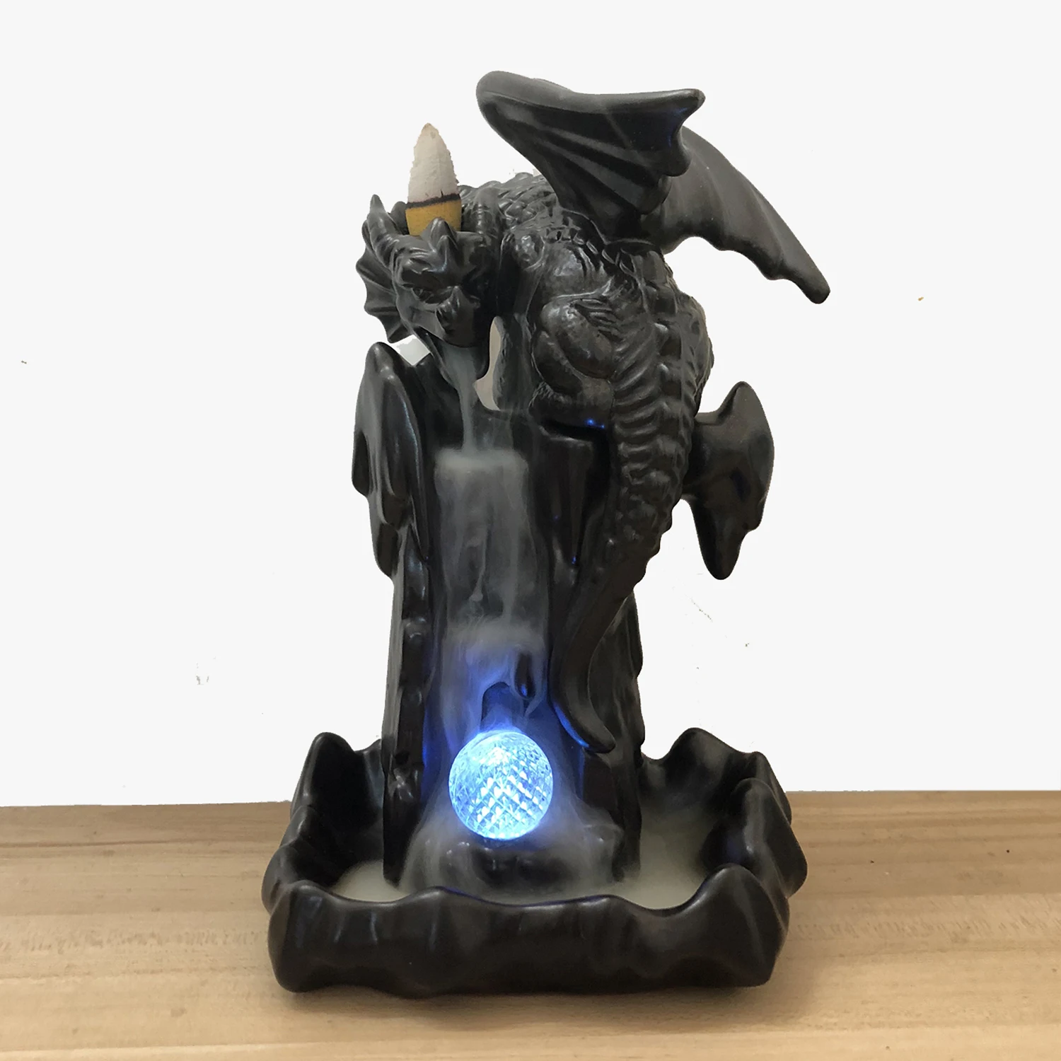 

Ceramic Dragon Backflow Censer wtih 7 Color Change LED Crystal Ball Home Decor Zen Fragrance