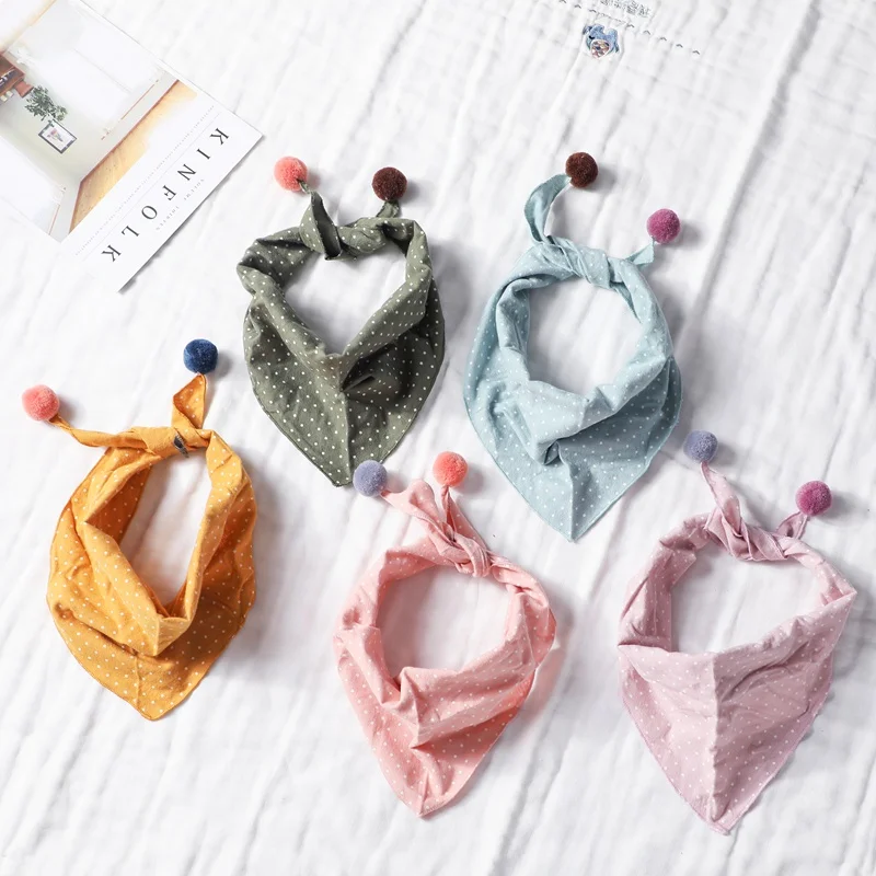 Newborn Cotton Bib With Wool Ball Triangle Scarf Hair Band Set Solid Color Toddler Infant Saliva Towel Baby Products | Детская одежда и