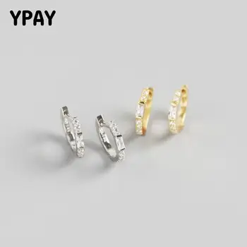 

YPAY 100% Genuine 925 Sterling Silver Hoop Earrings Women Europe INS Rectangle Zircon Earring Fine Party Jewelry Gifts YME615
