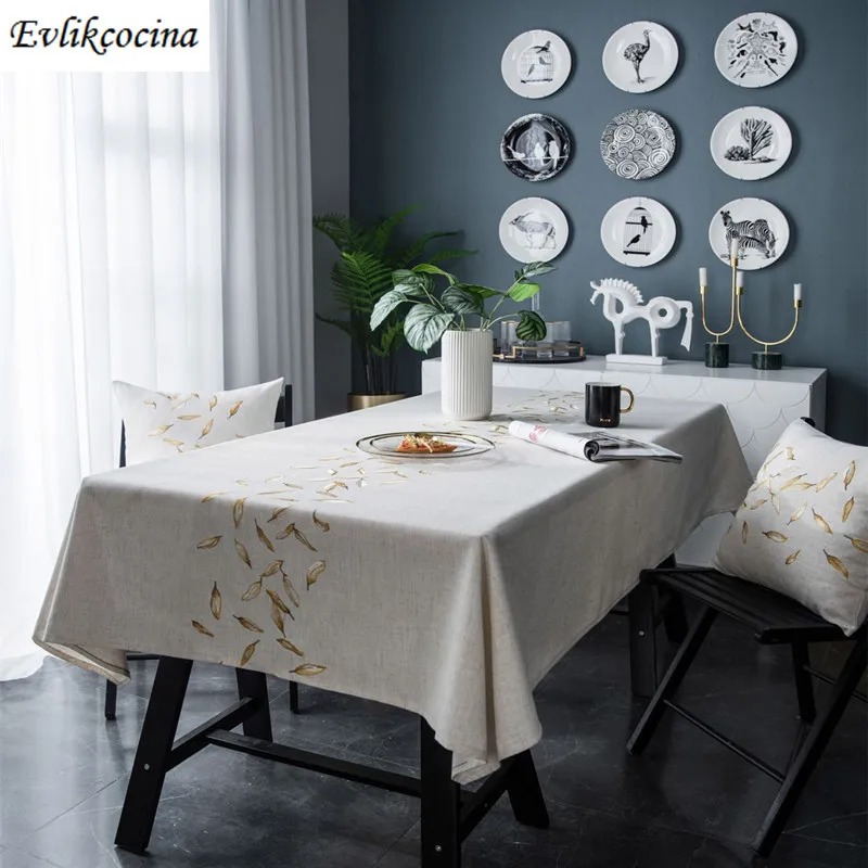 

Free Shipping Gold Leaves Tablecloth Embroidery Table Cover Mantel De Mesa Multifunction Printed Cloth Nappe Centrini Moderni