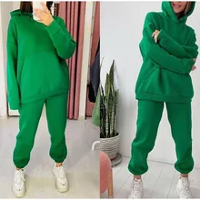 

Casual Hooded Pullover Set 2 Pieces Long Sleeve Solid Women Loose Pockets Sports Female Sports Warm Sweatshirts Hoody Jumper
