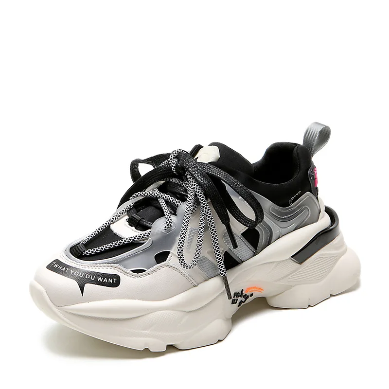 

Woman Casual Shoes Vulcanize sneakers Femme Spring Autumn brand black platform Lace-Up black Breathable women shoes E11-01