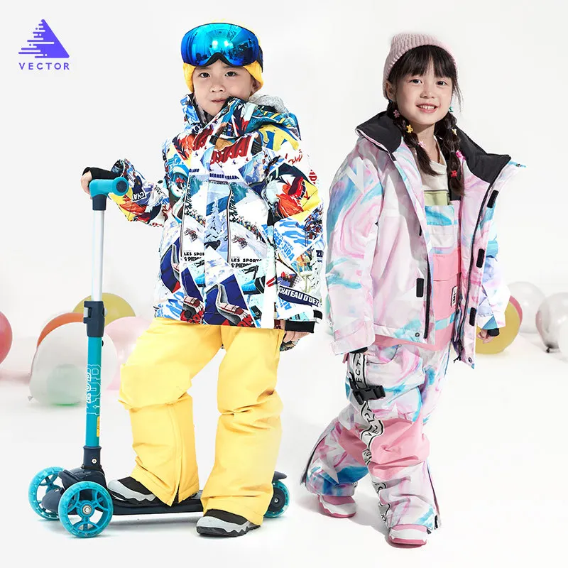 

-30 Degree Ski Suit Kids Skiing Snowboarding Jacket Coats Boys Girls Outdoor Winter Warm Hooded Snowboard Sports Suits