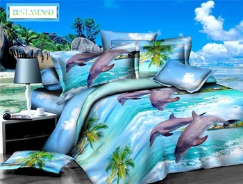 

BEST.WENSD Starfish,sharks Bedding Set Duvet Cover Marine Animal Home Textiles 2-3pcs Cartoon Blue White Bedclothes Drop Ship