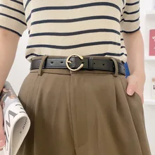 

Women Ins Style Leisure Belt Black C Pin Buckle Thin Belts Pu Designer New Corset Casual Female Dress Belts For Jeans Waistband