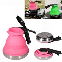 Аутентичное 1.2L розовое портативное хранение, силикон чайник для воды на открытом воздухе Кемпинг путешествия Пешие прогулки инструменты Чай Кофе Чайник