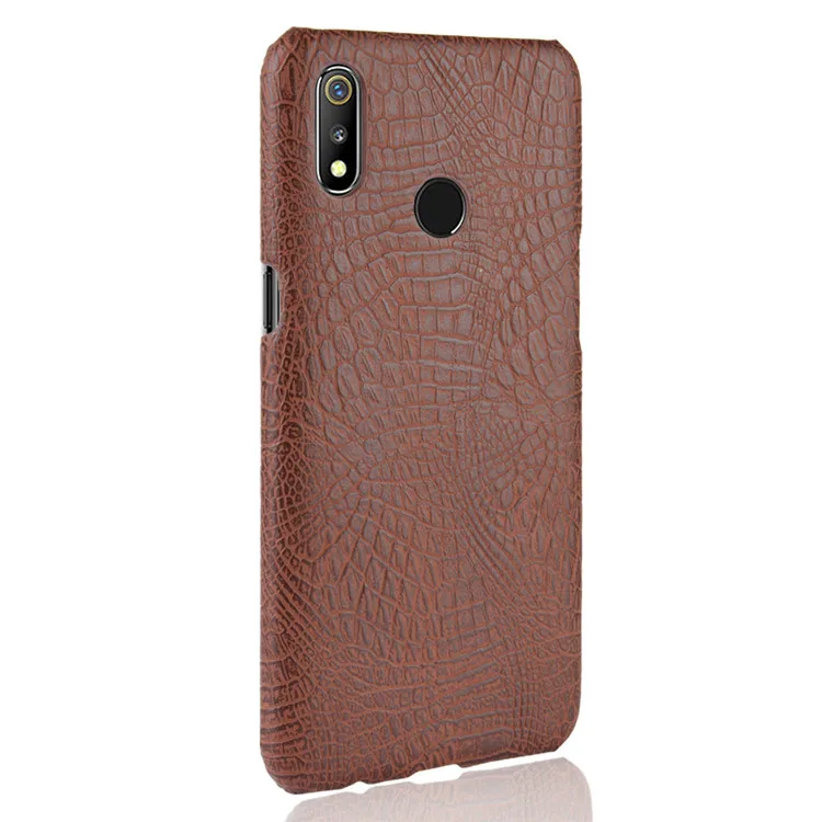 Коричневый Realme 3 Pro Чехол Oppo Realme X Lite ретро искусственная крокодиловая кожа Жесткий чехол для Oppo Realme3 Pro RMX1851 чехол для телефона - Цвет: Коричневый