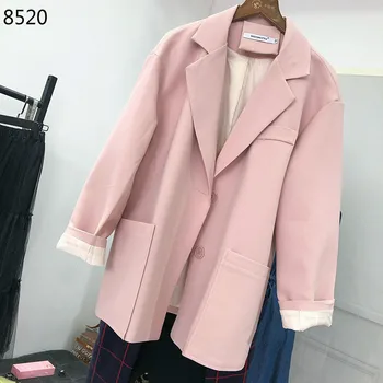 

Ladies Blazer Casual Solid Color Large Pocket Loose Long Sleeve Small Suit Coat Korean Streetwear Net Red Suit Autumn Blouse