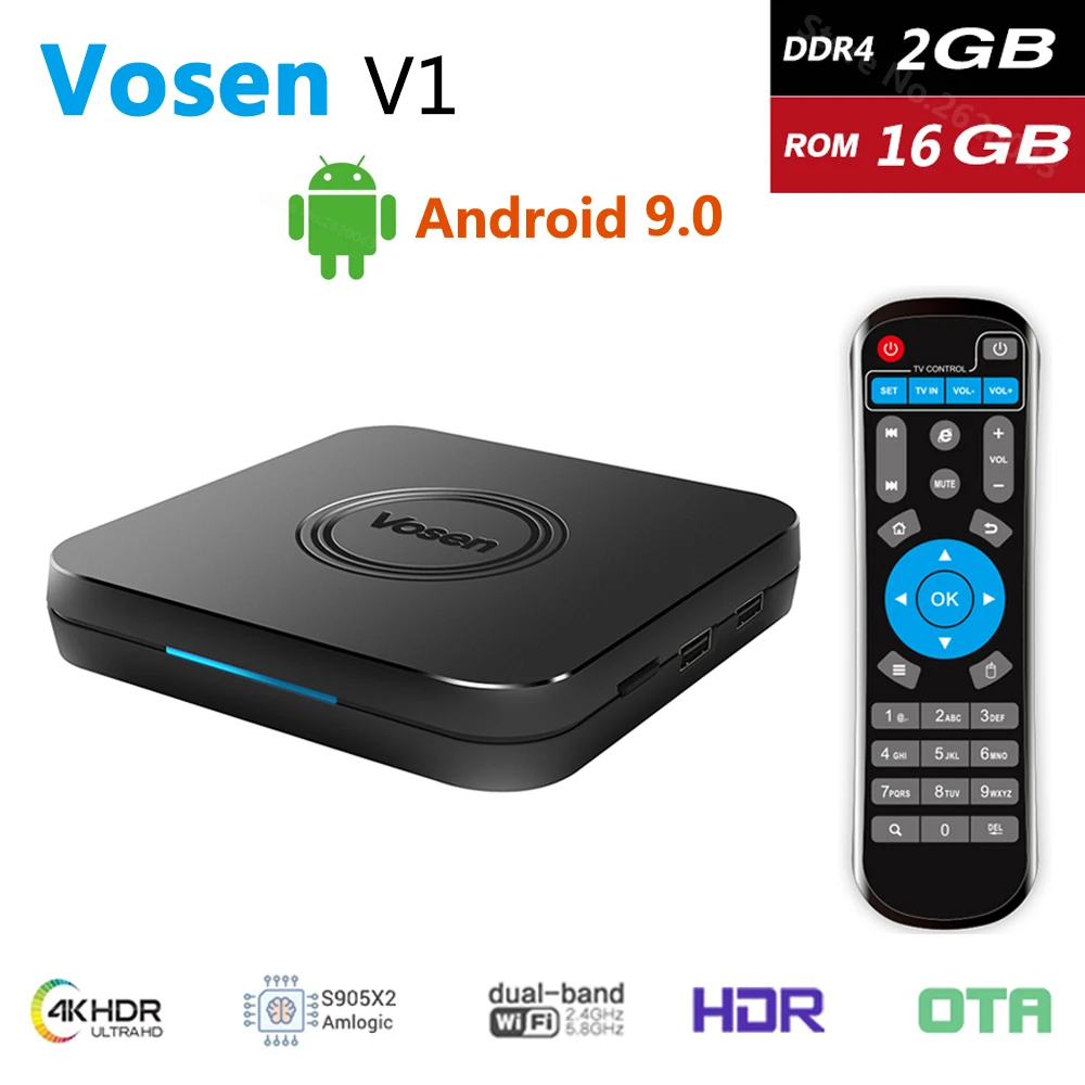 Vosen V1 Android 9,0 телеприставка 2 Гб DDR4 16 Гб EMMC 100M LAN 4K HD медиаплеер 2,4G/5G WiFi поддерживает YouTube телевизионная коробка с Bluetooth