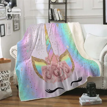 

Unicorn Rainbow Colors Premium Throw Blanket Print on Demand Sherpa Blankets for Sofa Customized DIY Plush Thin Quilt