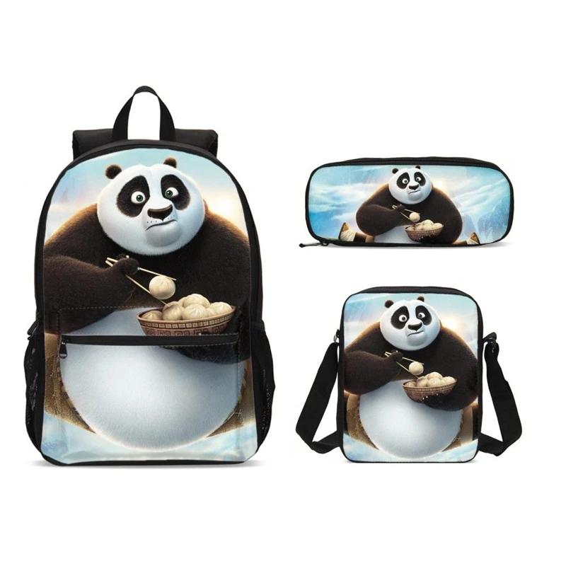 #*Cheap 3Pcs Set Portfolio School Bag For Boys Girls Cartoon Kung Fu Panda 3D Printing Backpacks Teenage Bookbag Satchel Mochila Escolar