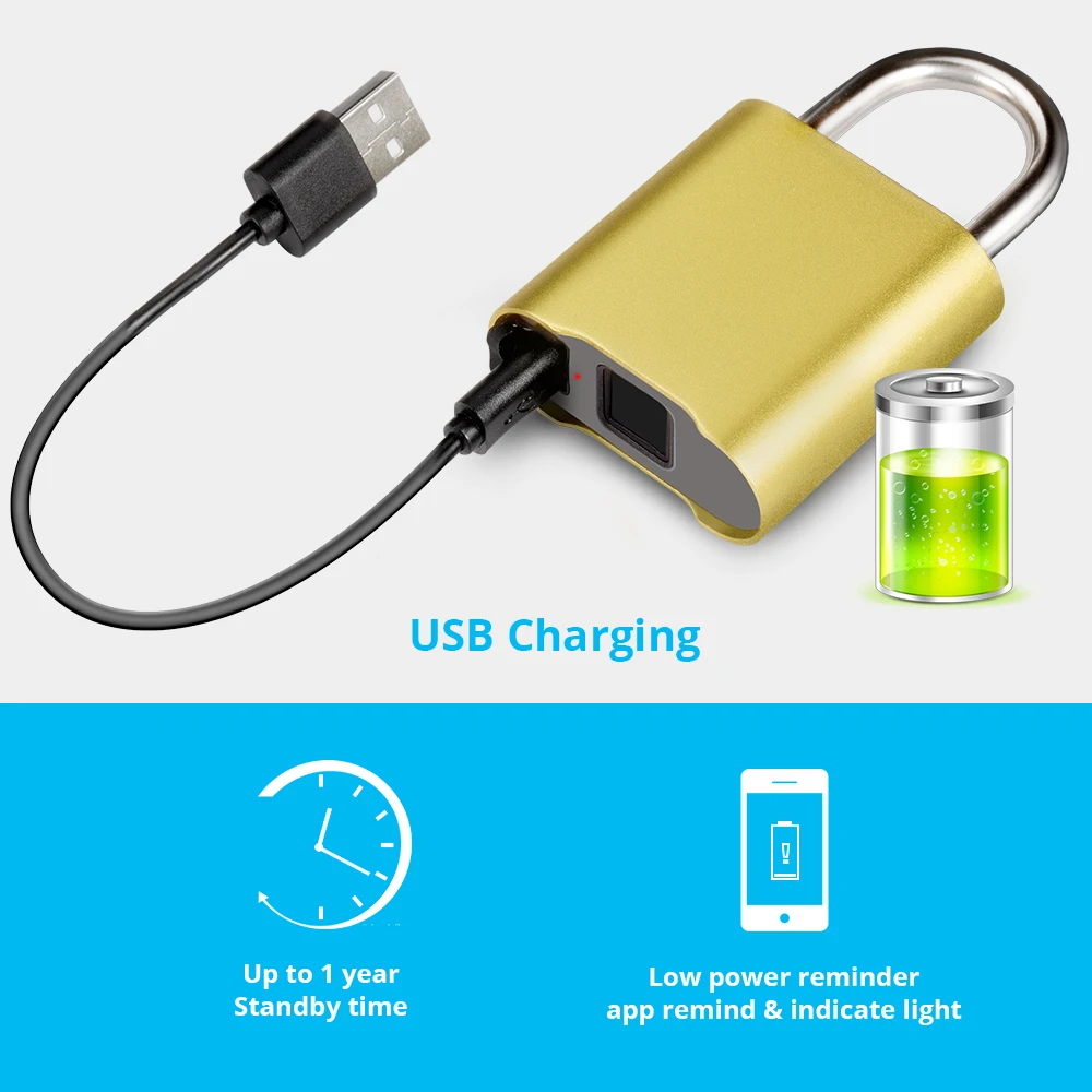 

IP65 Waterproof Mini Bluetooth Lock Keyless Fingerprint Anti Theft Unlock USB Padlock Door Lock IOS Android Phone APP ControI