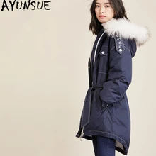 AYUNSUE зимняя женская куртка-пуховик на утином пуху с капюшоном и большим меховым воротником, корейский пуховик, свободные женские куртки-пуховики VIM18D5162ZQ