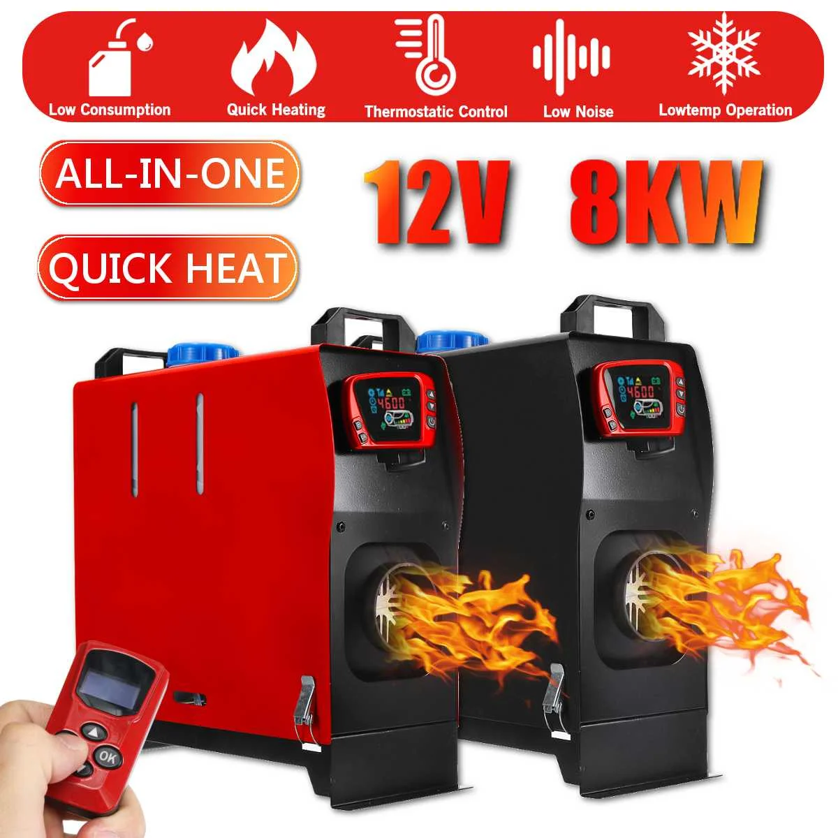 Car Heating 8000W All in One Unit Tool Diesels Air Heater Single Hole LCD Monitor Parking Warmer Quick Heat