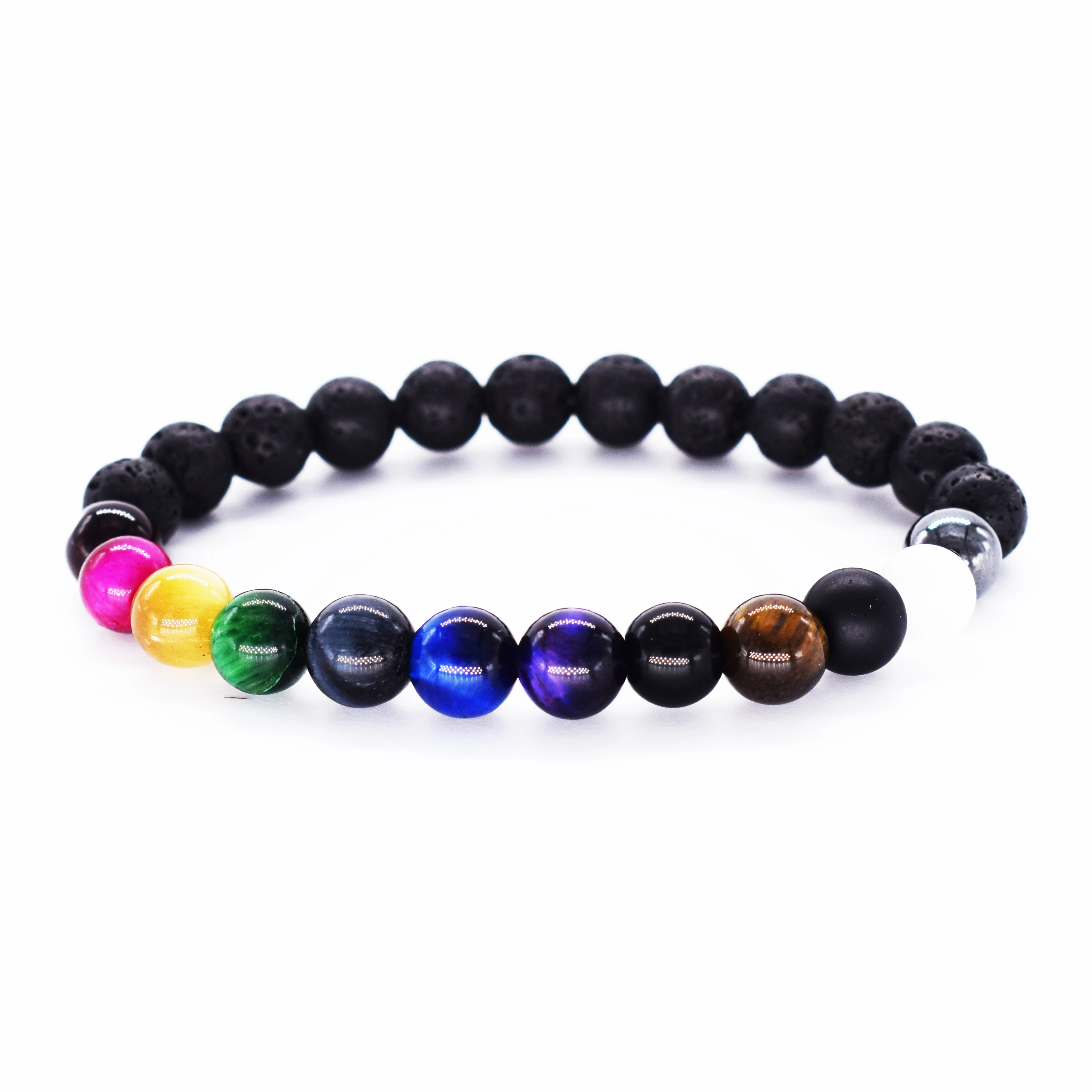 Colorful Tiger Eye Beads Bracelets Men Natural Black Obsidian Hematite for Women New Lava Stone Jewelry Pulsera Hombre | Украшения и