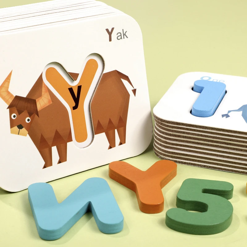 

Children's wooden toys Montessori number letter matching cognitive card blocks early learning educational toys for children gift