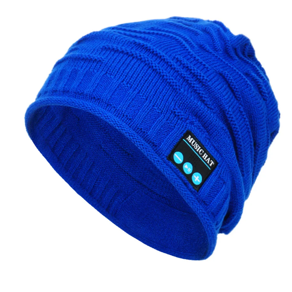 Синий Bluetooth Music Knit Beanie Hat Running Caps Unisex Wireless Smart Warm Cap Headset Speaker with Mic - Цвет: Синий