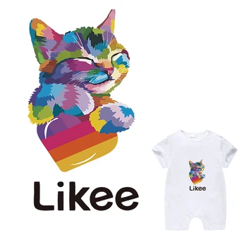 

Colorful Cat Patch Thermal Stickers On Clothes Diy A-Level Washable Heat Transfers Applique Fashion Likee App Patches Decoration