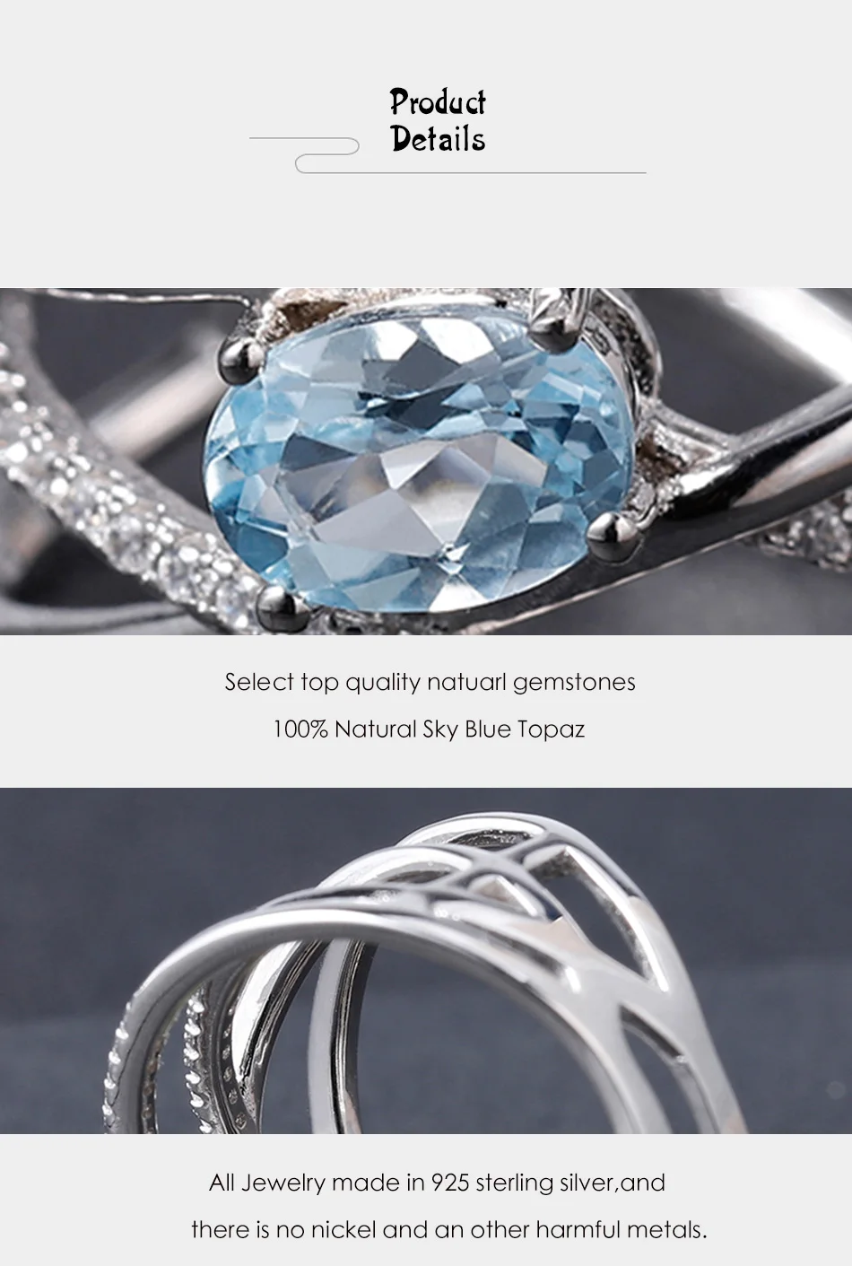GEM'S BALLET, 925 пробы, серебряное кольцо крест-накрест, 0.95Ct, натуральный голубой топаз, драгоценный камень, кольца для женщин, хорошее ювелирное изделие