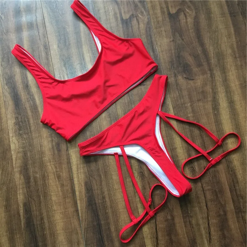 Неоново красный прозрачный комплект бикини 2019 купальный костюм с высокой талией