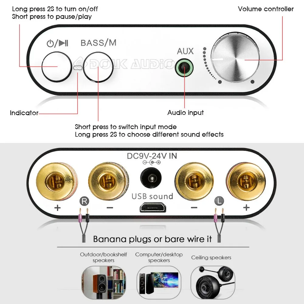 Nobsound HiFi 100 Вт мини TPA3116 Bluetooth цифровой усилитель стерео усилитель HiFi аудио приемник USB ЦАП с питанием