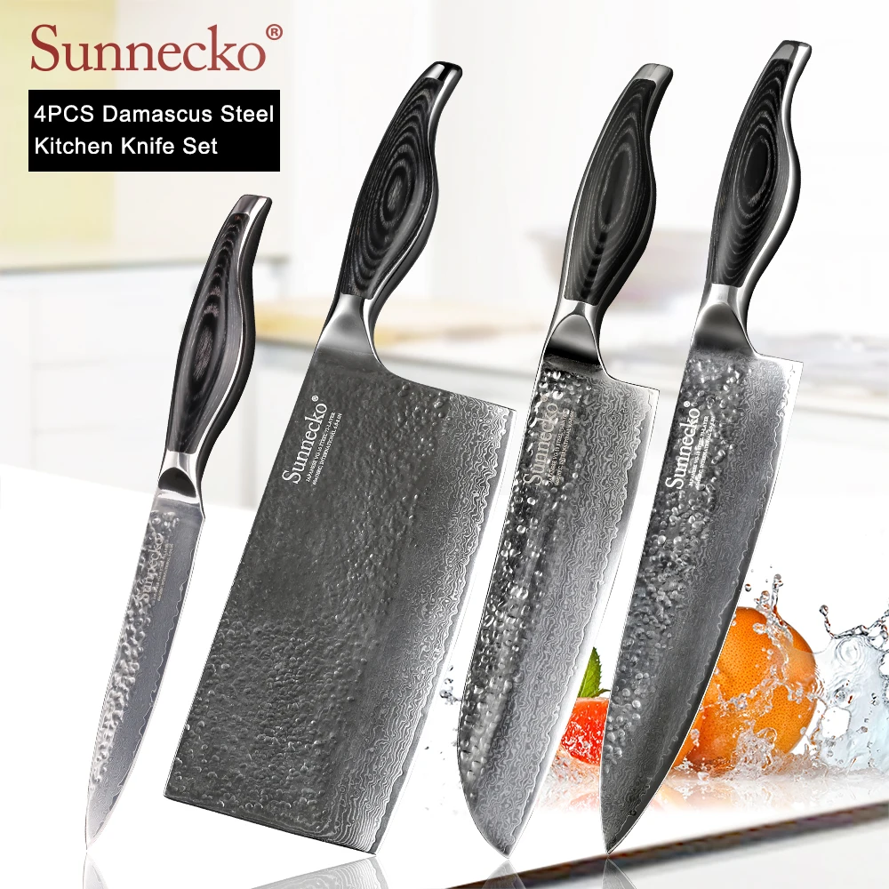 SUNNECKO Премиум принадлежности для шеф-повара Santoku Кливер нож Дамаск японский VG10
