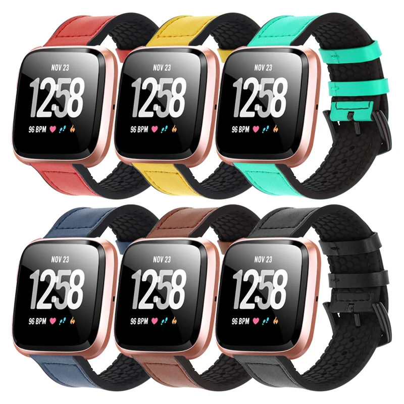 

Compatible with Fitbit versa 1/2 watch 23mm strap leather smart wristband Soft smartband for versa lite for Man Women