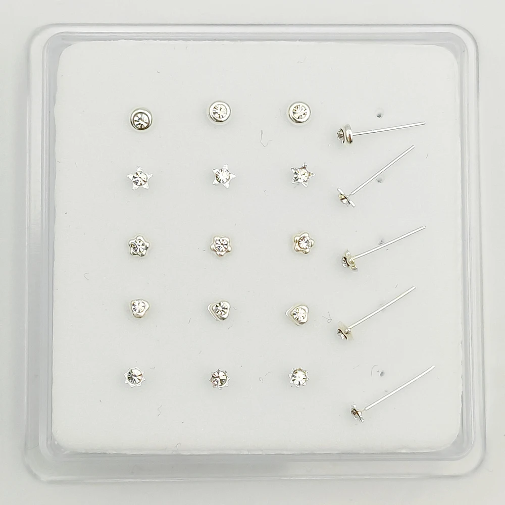 925 Sterling Sliver Nose stud fashion Christmas gift for women crystal nariz piercing jewelry 20pcs/pack 3