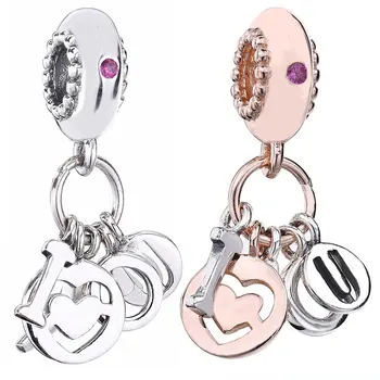 

New 925 Sterling Silver Bead Charm Silver & Rose Gold I Love You Letter Pendant Beads Fit Bracelet Bangle Diy Jewelry