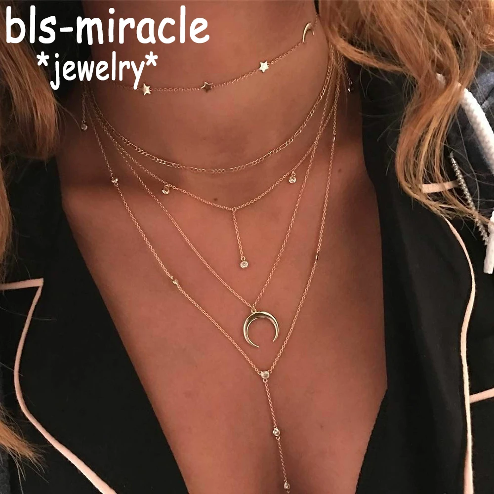 Bls-miracle винтажное многослойное золотое ожерелье для женщин модное металлическое