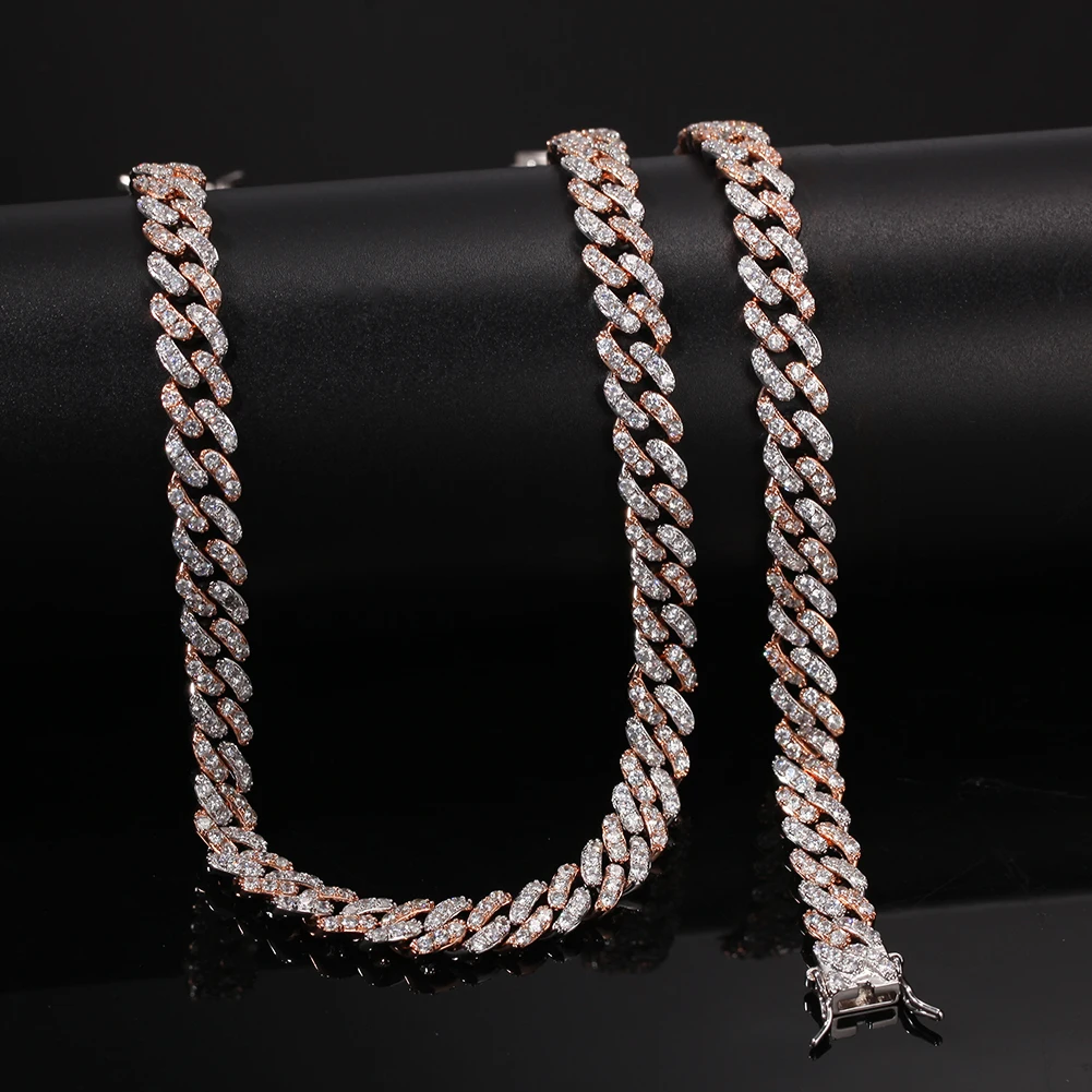 Uwin белый и розовый CZ Iced Out 9 мм кубинский Чан Колье женское ожерелье розовое золото металл мужчины хип-хоп ювелирные изделия для подарка