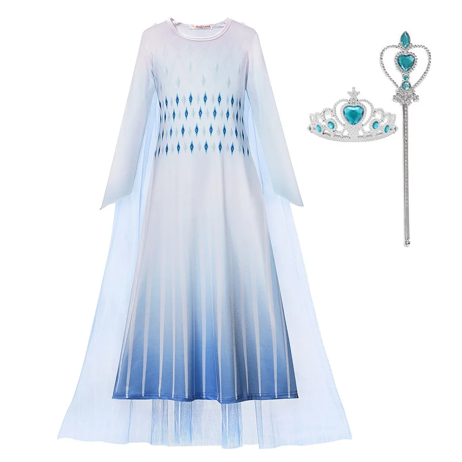 Elsa Dress Set 01 MUABABY для девочек; Новинка «Принцесса Эльза» платье принцессы; нарядный костюм для детей с длинными рукавами, с принтом, одежда для сна на Хэллоуин Снежная королева 2 белые вечерние платья - Цвет: Elsa Dress Set 01