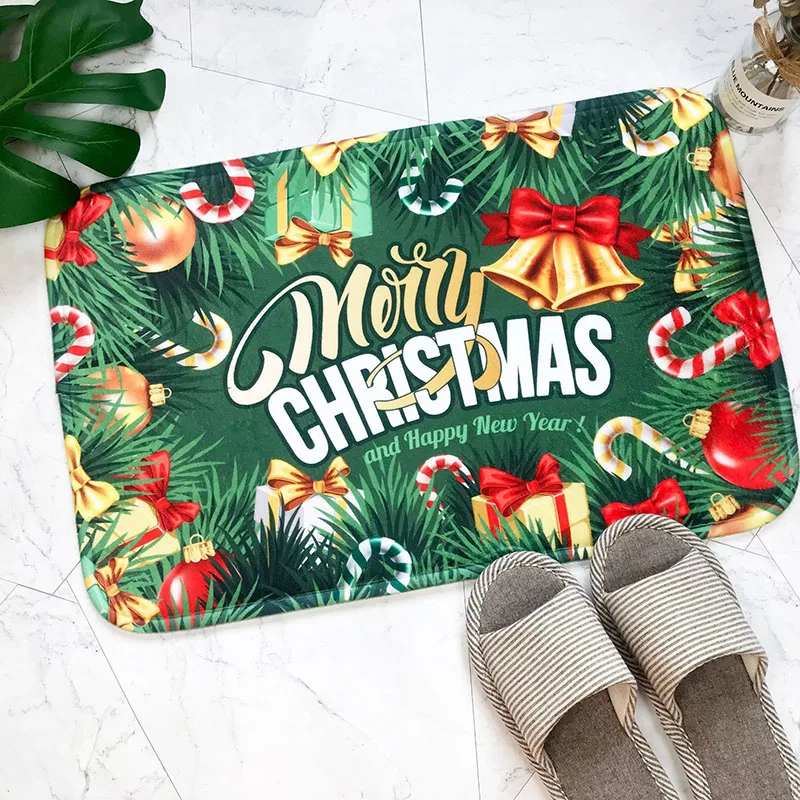 

60*40cm Merry Christmas Mat Christmas Tree Santa Printing Flannel Floor Mat Non-slip Welcome Doormat Xmas Party Home Carpet Mat