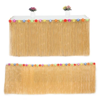 

Hawaiian Luau Beige Flower Grass Garden Beach Party Table Skirt Cover Decor