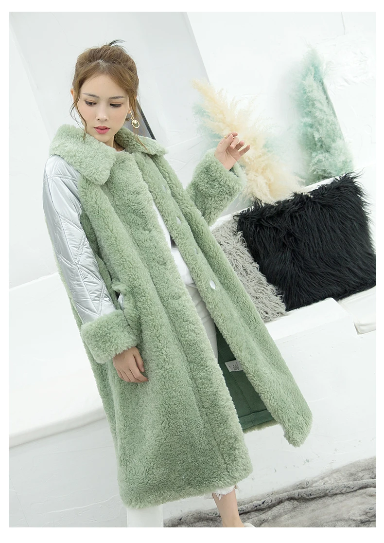 Зимние меховые пальто из натуральной овечьей шерсти, женские длинные теплые куртки с принтом из овечьей шерсти, женские пуховые пальто с отстрочкой из вельветового меха
