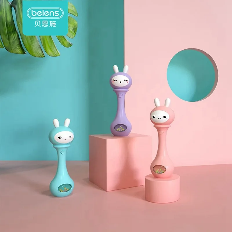 Детские колокольчики от Beiens Rabbit, 4 цвета, игрушка-головоломка, музыка и светильник, погремушки от 6 до 12 месяцев, звук и индукционный светильник - изображение