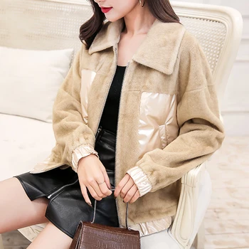 

DK Mink Fur Lapel Zipper Casual Women Coat Faux Fur Streetwear Autumn Winter Warm Plush Overcoat Fashion Pocket Decoration Coat