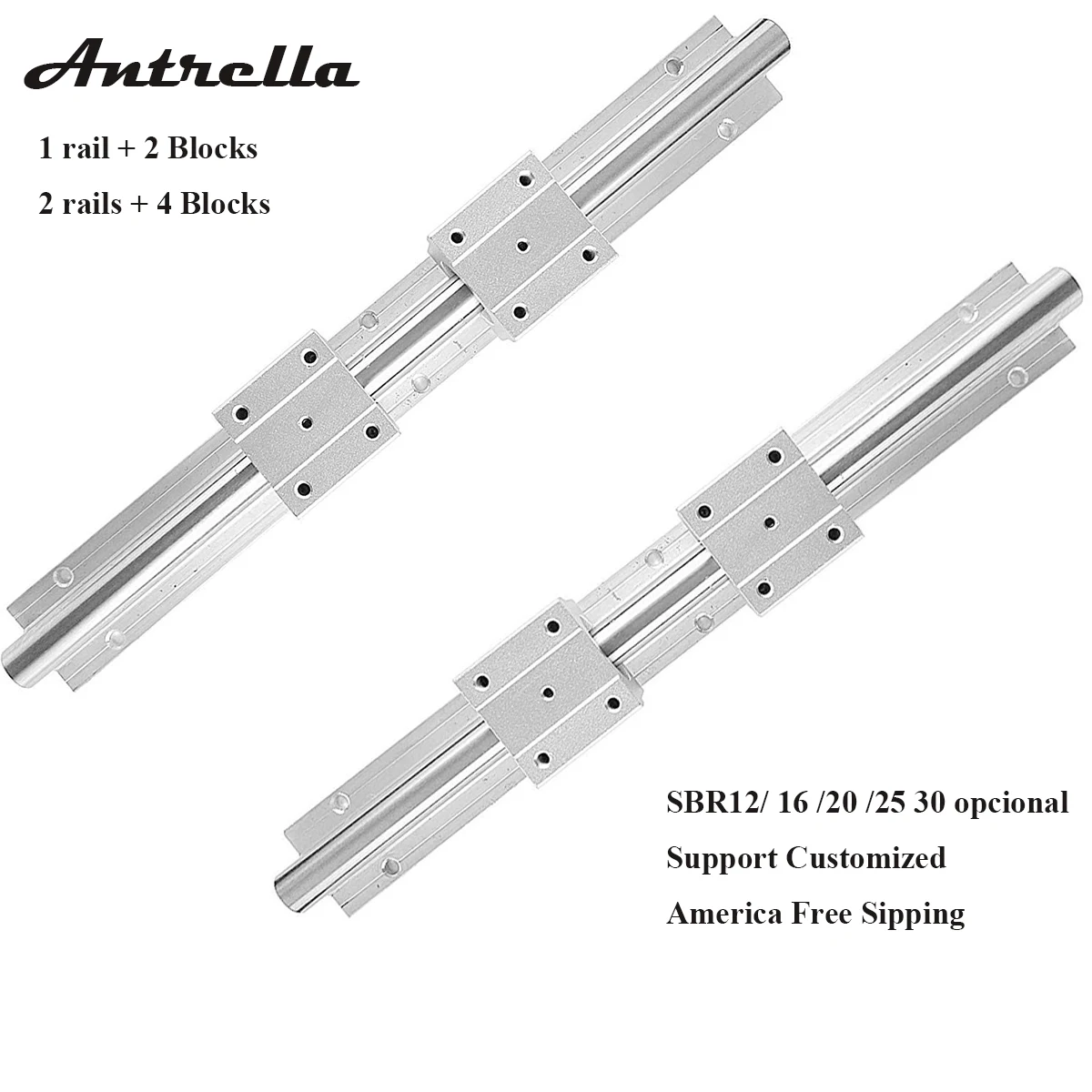 Antrella линейные рельсы CNC части SBR20 1000-2000 мм полностью Поддерживаемые линейные направляющие с SBR20UU блочные подшипники